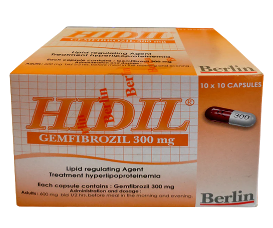 HIDIL 300MG.10*10'S.*ขายขาด ไฮดิล 300 มิลลิกรัม (กล่อง 10 แผง) (Gemfibrozil)