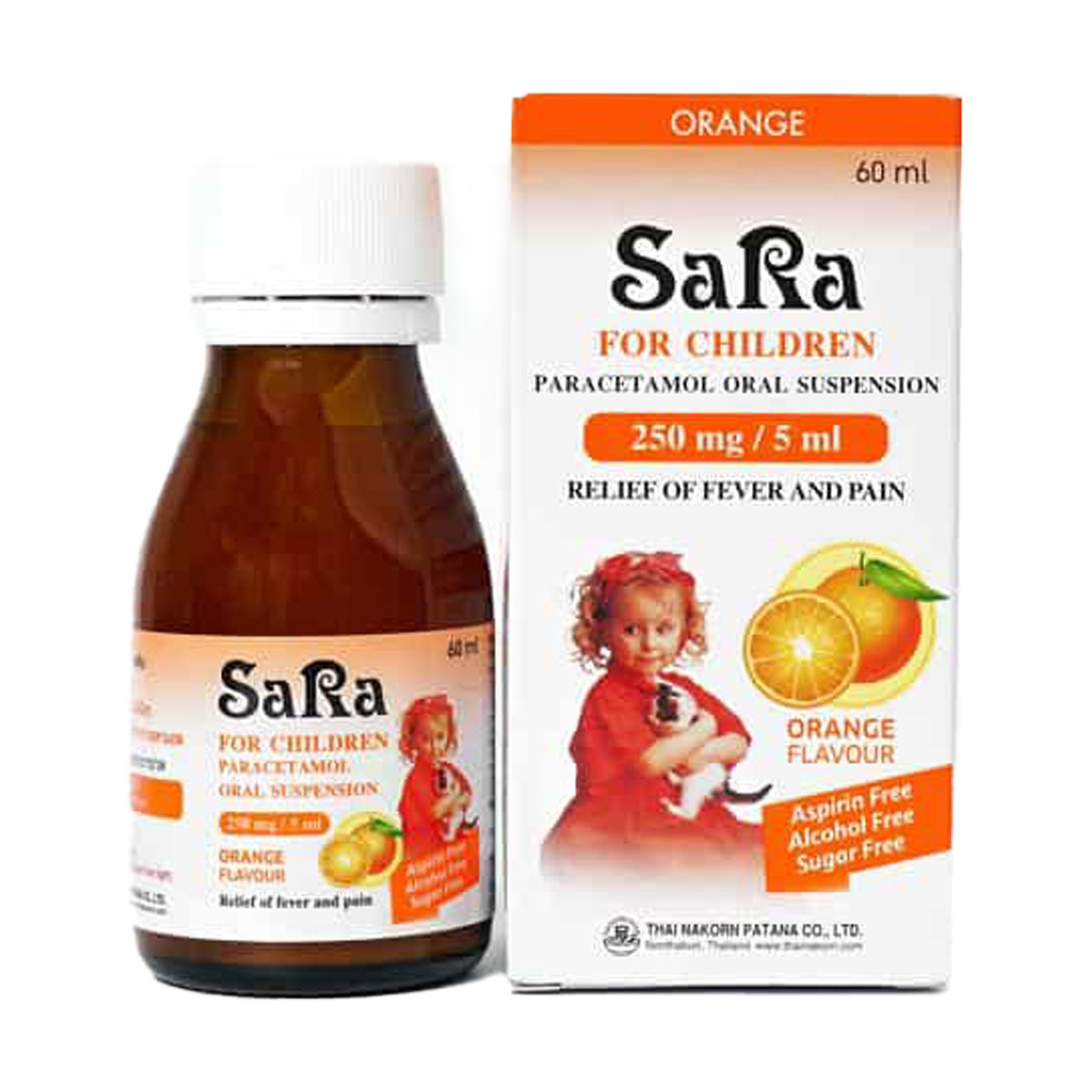 SARA 250MG.60ML. (รสส้ม) ซาร่า 250มิลลิกรัม 60มล. (Paracetamol (Acetaminophen))