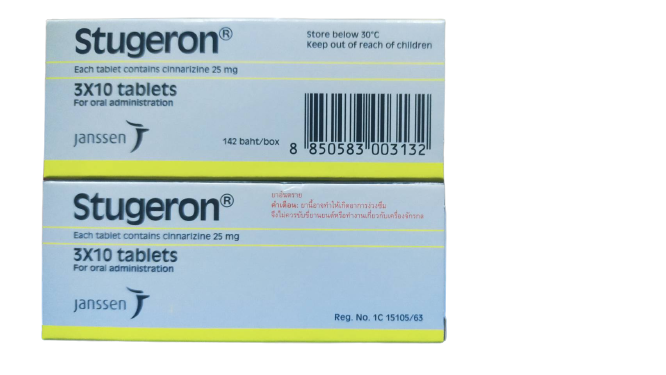 STUGERON 25MG.3*10'S. สตูจีรอน 25 มิลลิกรัม (กล่อง 3 แผง) (Cinnarizine)