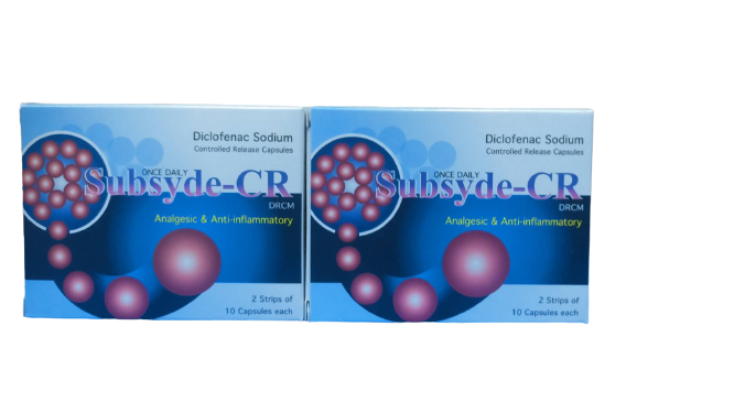 SUBSYDE-CR 100MG.2*10'S. ซับไซด์-ซีอาร์ 100 มิลลิกรัม(กล่อง 2 แผง) (Diclofenac)