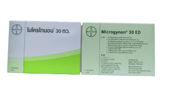 MICROGYNON 30ED.28'S. ไมโครไกนอน 28เม็ด (Ethinyl Estradiol0.03mg+Levonorgestrel0.15mg)