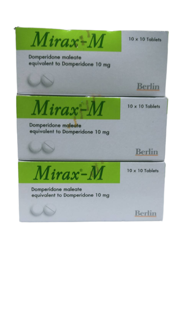 MIRAX-M10MG 10*10'S. Berlin ไมแร็ก-เอ็ม 10 มิลลิกรัม (กล่อง 10 แผง) (Domperidone)