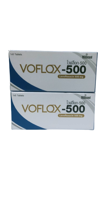 VOFLOX 500 1*5'S โวฟล็อก 500 (กล่อง 1 แผง) (Levofloxacin 500 mg)