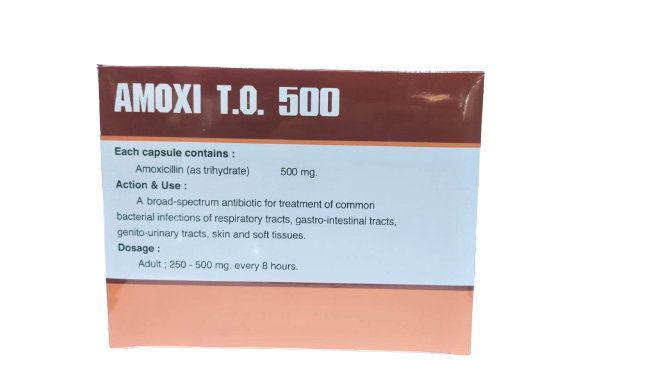 AMOXI T.O.500MG.50*10's(เหลือง-น้ำตาล) อะม็อกซี ที.โอ. 500มิลลิกรัม(เหลือง-น้ำตาล) กล่อง 50แผง (Amoxicillin 500mg)