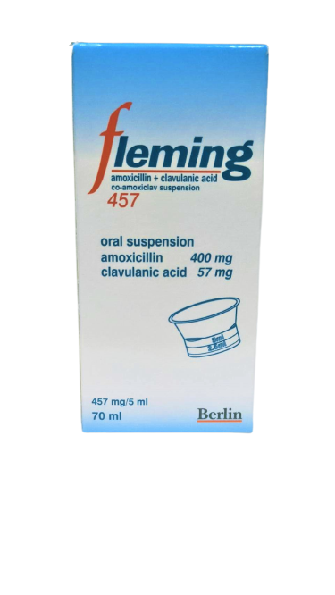 FLEMING SUSP.457MG.70ML. เฟลมมิ่ง ซัสเพนชั่น 457 มิลลิกรัม*ขายขาด (Amoxicillin,Clavulanic Acid)