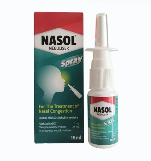 NASOL  SPRAY 15ML. นาซอล สเปรย์ 15 มล.(Naphazoline+Chlorprophenpyridamine)*ห้างปรับราคา