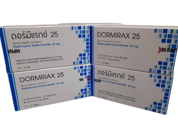 DORMIRAX 25MG.10*10'S. ดอร์มิแรกซ์ 25 มิลลิกรัม (กล่อง 10 แผง) (Hydroxyzine)