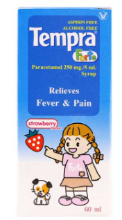 TEMPRA FORTE  60ML.(รสสตรอเบอรี่) 250MG/5ML  เทมปร้า ฟอร์ต (Paracetamol )