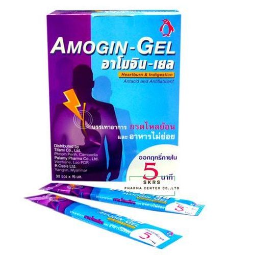 AMOGIN GEL 15ML. อาโมจิน เยล 15มิลลิลิตร(แบบซอง กล่อง 30ซอง) (Aluminium Hydroxide+Magnesium Hydroxide)