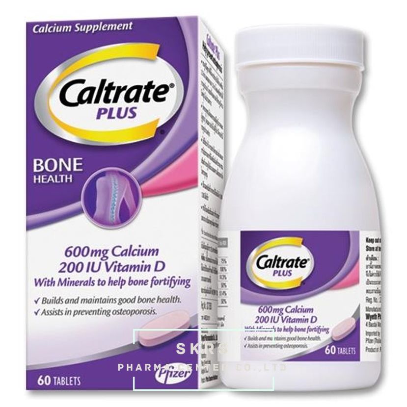 CALTRATE PLUS 600MG.60'S แคลเทรต พลัส 600 มิลลิกรัม 60 เม็ด (Calcium Carbonate)