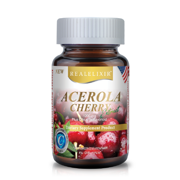 ACEROLA CHERRY 1,200 MG 30'S.(REAL ELIXIR)*ขายขาด อะเซโรล่า เชอร์รี่ 1200 มิลลิกรัม 30เม็ด (เรียล อิลิคเซอร์) (Vitamin C)