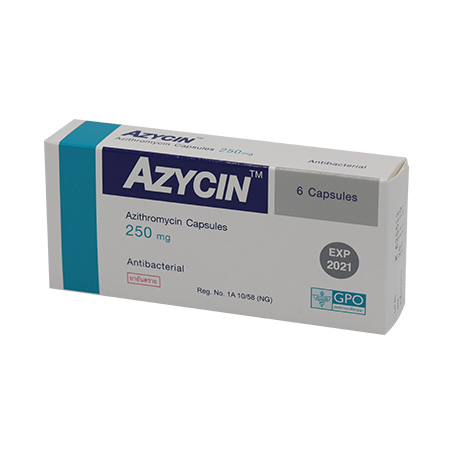 AZYCIN 250MG 1*6'S GPO.ขายขาด อะไซซิน 250 มิลลิกรัม (องค์การเภสัช) (Azithromycin)