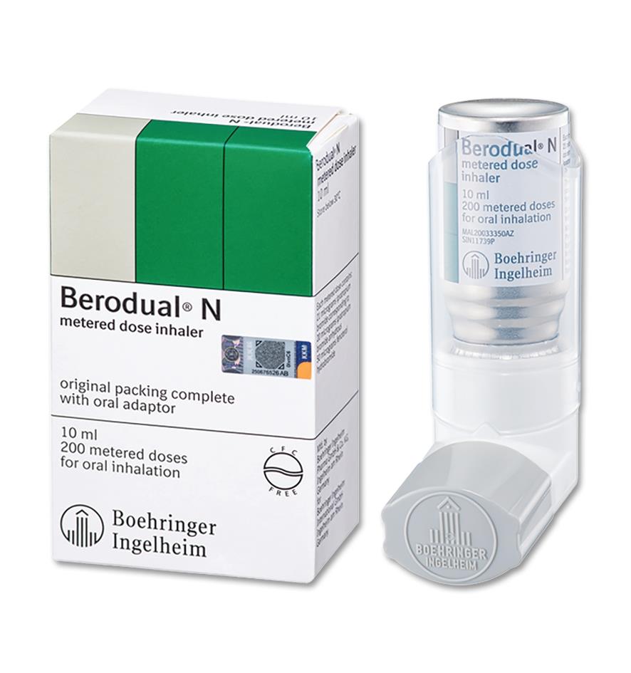 BERODUAL INH.10ML.200D. บีโรดูอัล ชนิดพ่นสูด 10 มล. 200โดส*ขายขาด (Ipratropium+Fenoterol)