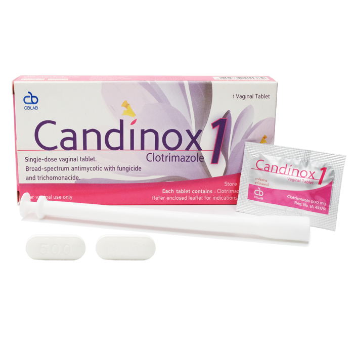 CANDINOX VT.500MG.1'S. แคนดินอกซ์ เหน็บช่องคลอด  1 เม็ด มีอุปกรณ์  (Clotrimazole)