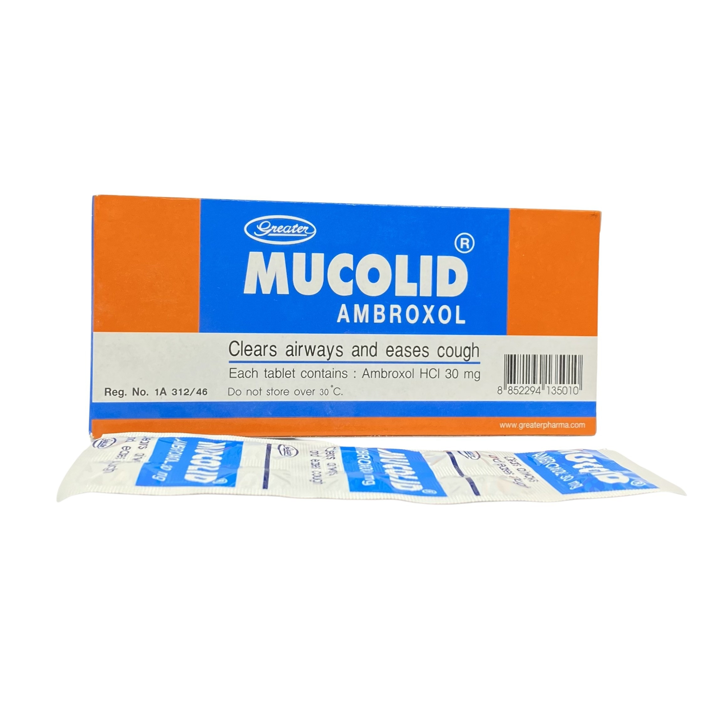 MUCOLID 30MG.50*10'S.*ขายขาด มูโคลิด 30 มิลลิกรัม  (กล่อง 50 แผง) (Ambroxol)