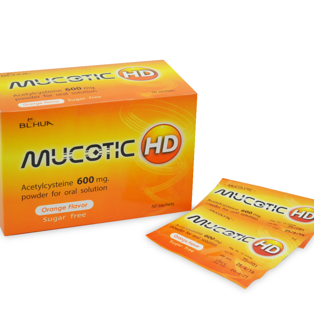 MUCOTIC 600mg. มิวโคติก 600มก. กล่อง 50 ซอง(กลิ่นส้ม) *ขายขาด* (Acetylcysteine)