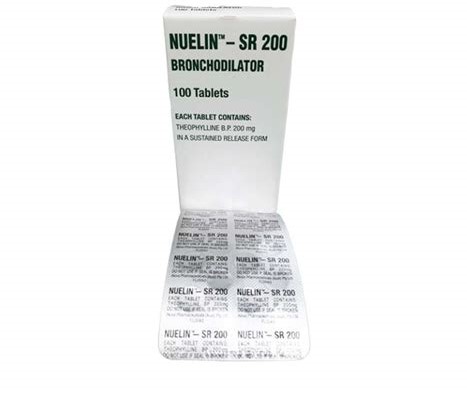 NUELIN-SR 200MG.5*20'S. นูอิลิน-เอสอาร์ 200 มิลลิกรัม (กล่อง 5 แผง) (Theophylline)