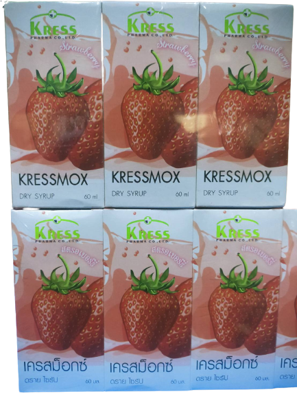 KRESSMOX 125MG 60ML รสสตรอเบอรี่(มีกล่อง)*ขายขาด เครสม็อกซ์ 125มก. รสสตอเบอรี่ 60มล.(Amoxicillin) 