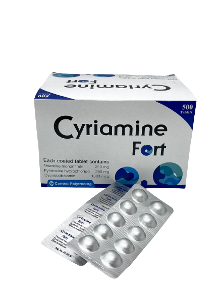 CYRIAMINE FORT 10'S.*ขายขาด ไซริอามิน ฟอร์ท 10 เม็ด(Vitamin B1+B6+B12) (1กล่อง=50แผง)