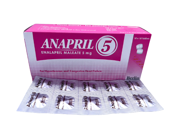 ANAPRIL 5MG.10*10'S. อนาพริล 5 มิลลิกรัม (กล่อง 10แผง) (Enalapril 5mg)