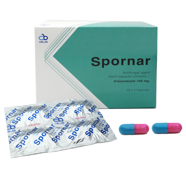 SPORNAR 100MG.25*4'S. สปอร์นาร์ 100 มิลลิกรัม 4 เม็ด (Itraconazole)