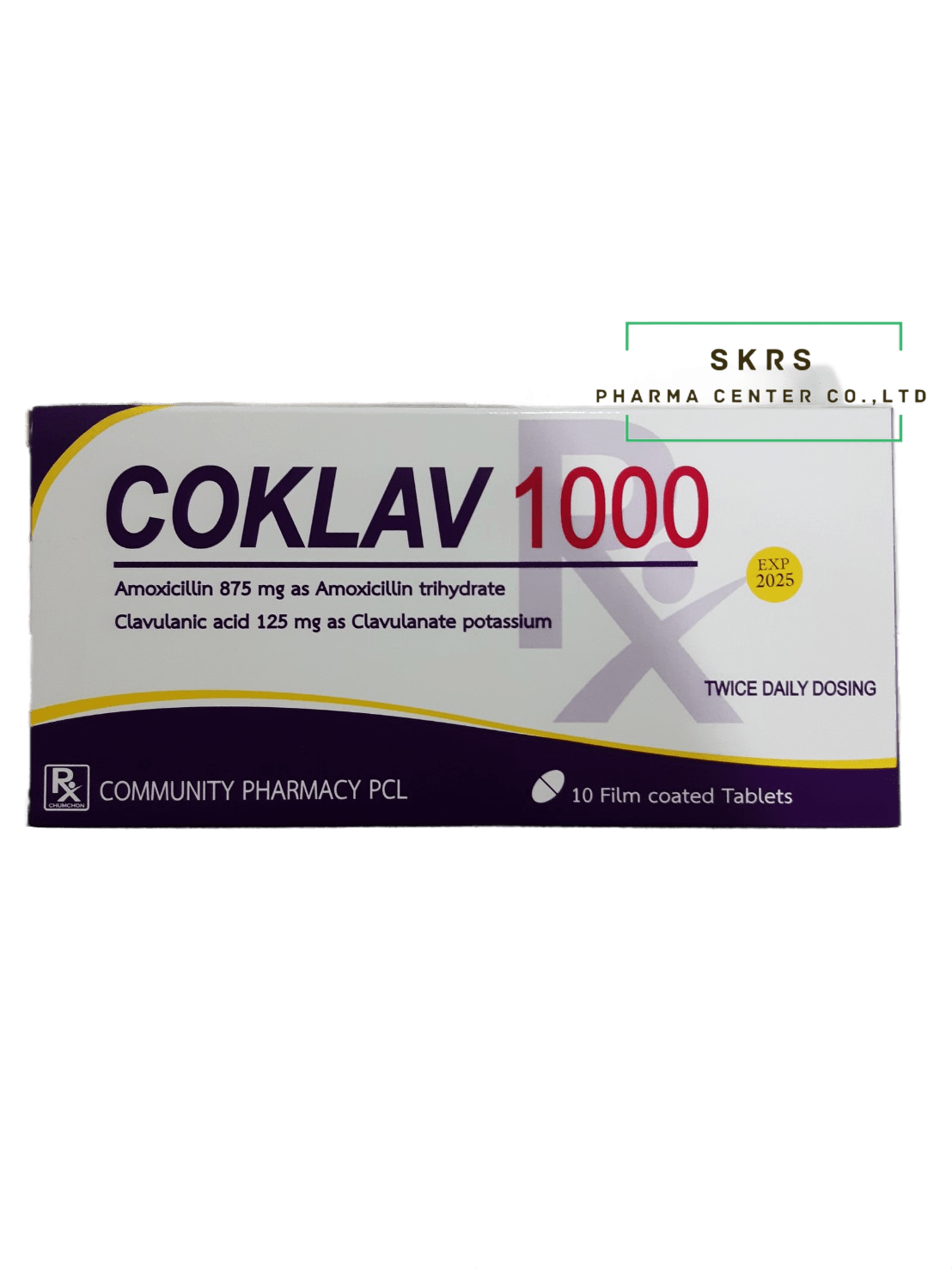 COKLAV 1000MG. 1*10'S ค็อกคลาฟ 1000 มิลลิกรัม (amoxycillin 825mg+clavutanic acid175mg)*ห้างปรับราคา