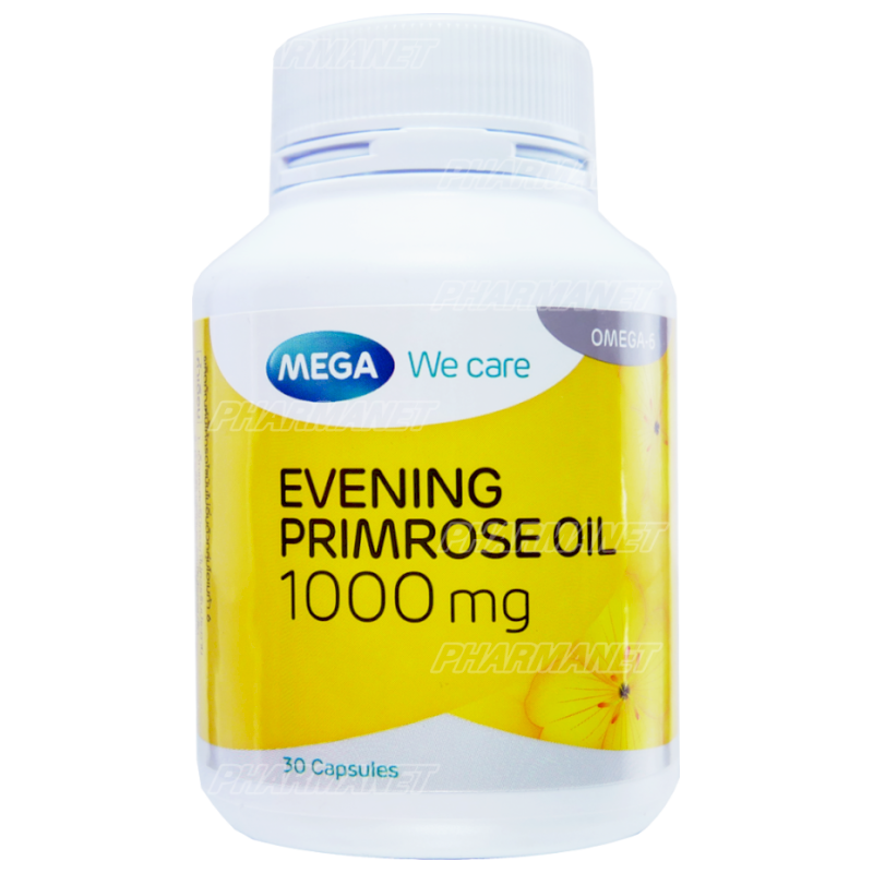 EPO 1,000MG 30'S(MEGA) อีพีโอ (อีฟนิ่งพริมโรส) 1000 มิลลิกรัม ขวด 30 เม็ด (Evening Primrose Oil 1000mg)