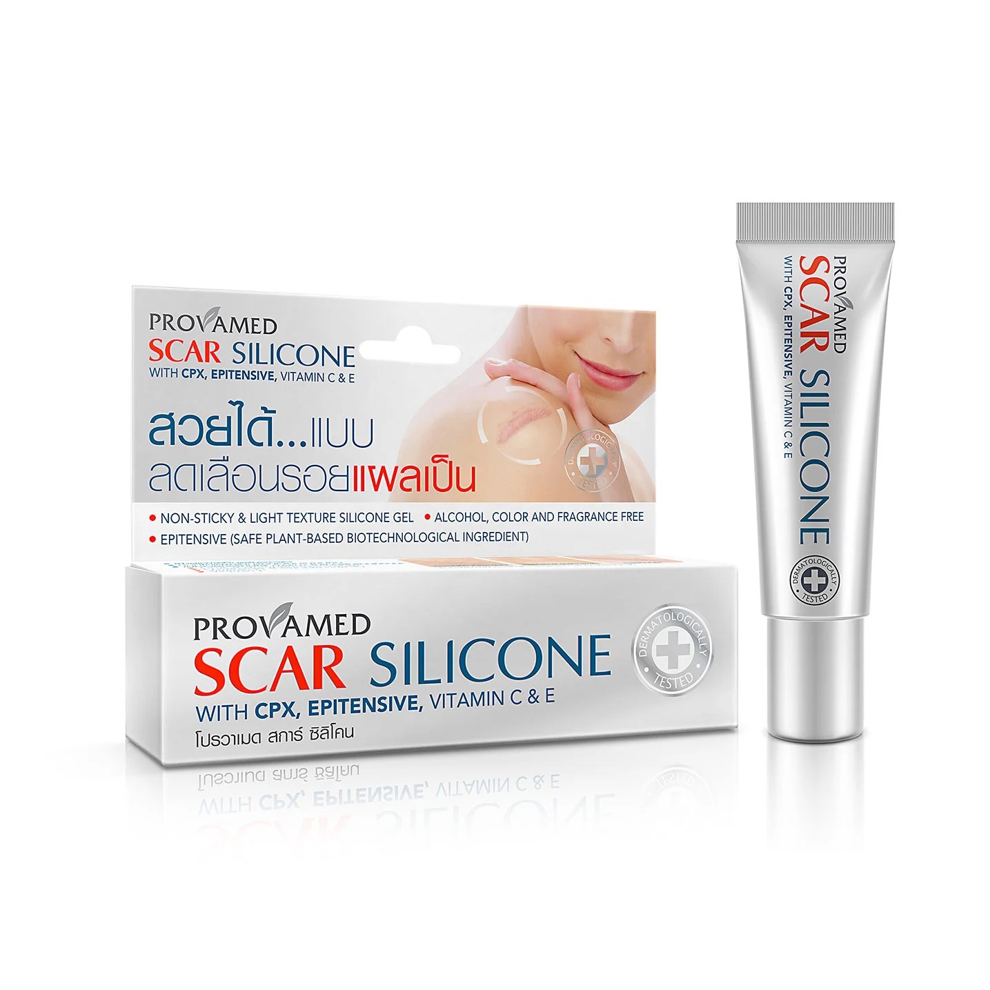 PROVAMED SCAR SILICONE 10G. โปรวาเมด สการ์ ซิลิโคน ขนาด 10 กรัม (Retinol Cyclosystem Complex)