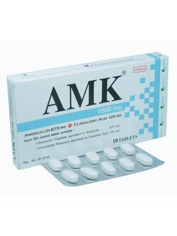 AMK 1000MG.1*10'S. เอเอ็มเค 1000 มิลลิกรัม (Amoxicillin,Clavulanic Acid)