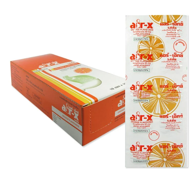 AIR-X 80mg รสส้ม 10*10'S แอร์-เอ็กซ์ 80 มิลลิกรัม (กล่อง 10 แผง) (Simethicone)