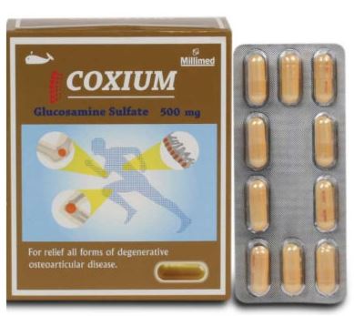 COXIUM 500MG.10*10'S. โคเซียม 500 มิลลิกรัม (กล่อง 10 แผง) (Glucosamine)